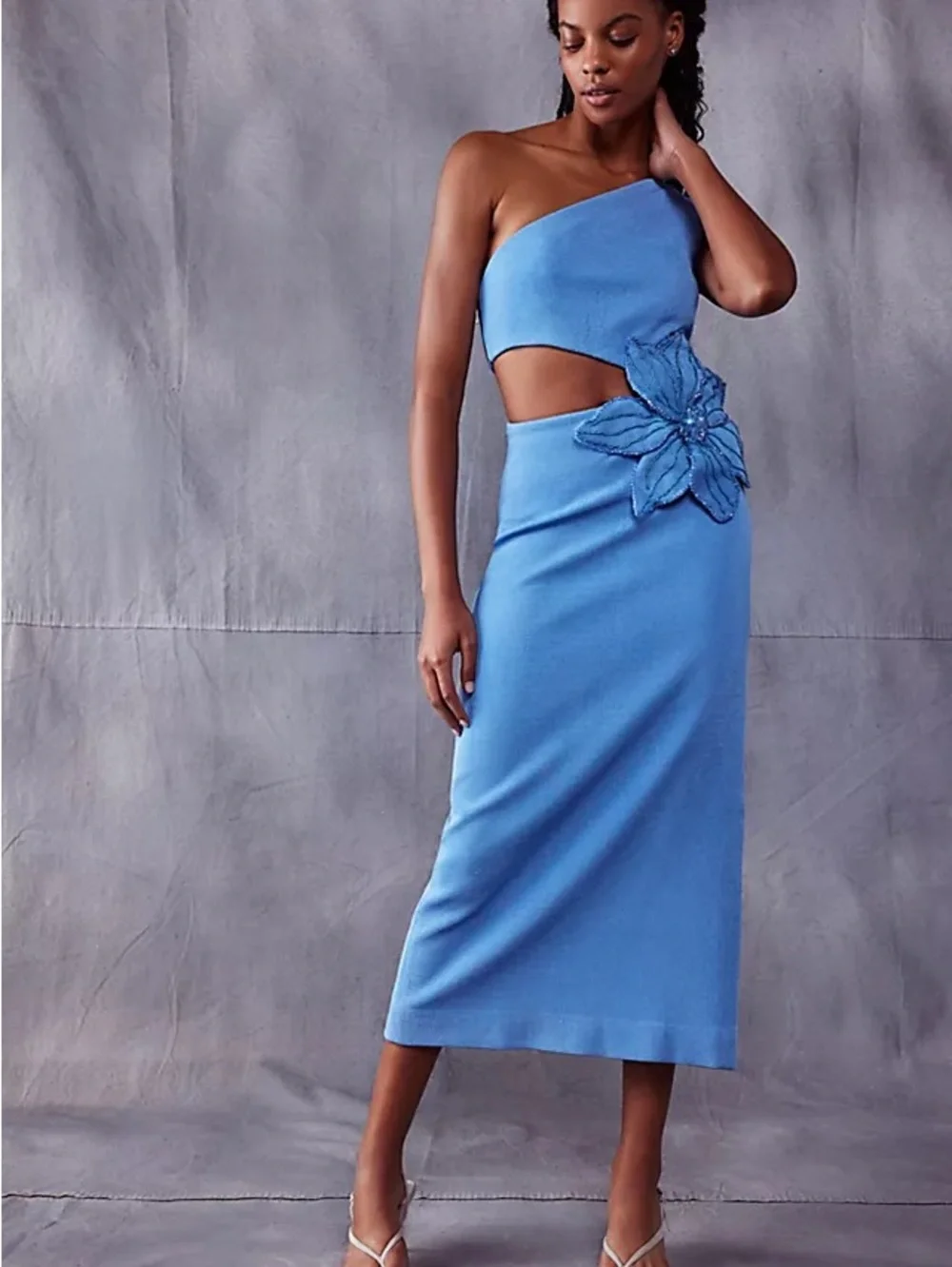 patbo one shoulder dress PatBO | Dresses | Patbo Sky Blue Oneshoulder Cutout Midi Dress With Floral  Applique